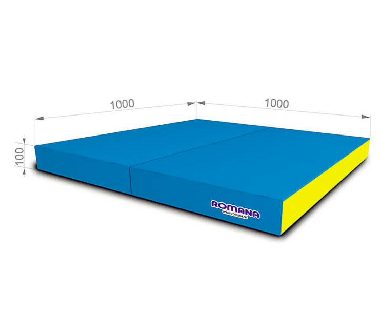 Мат гимнастический в 2 сложения 100*100*10 см, голубой-желтый RA-164