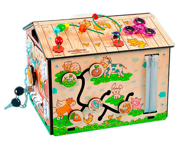 Детский бизиборд "Домашние животные" 22 игровых элемента со светом БД3