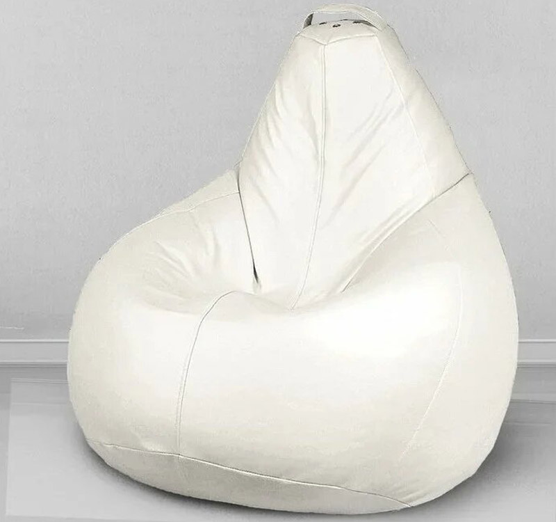 Бескаркасное кресло Груша, белый, кожзам ЛА46