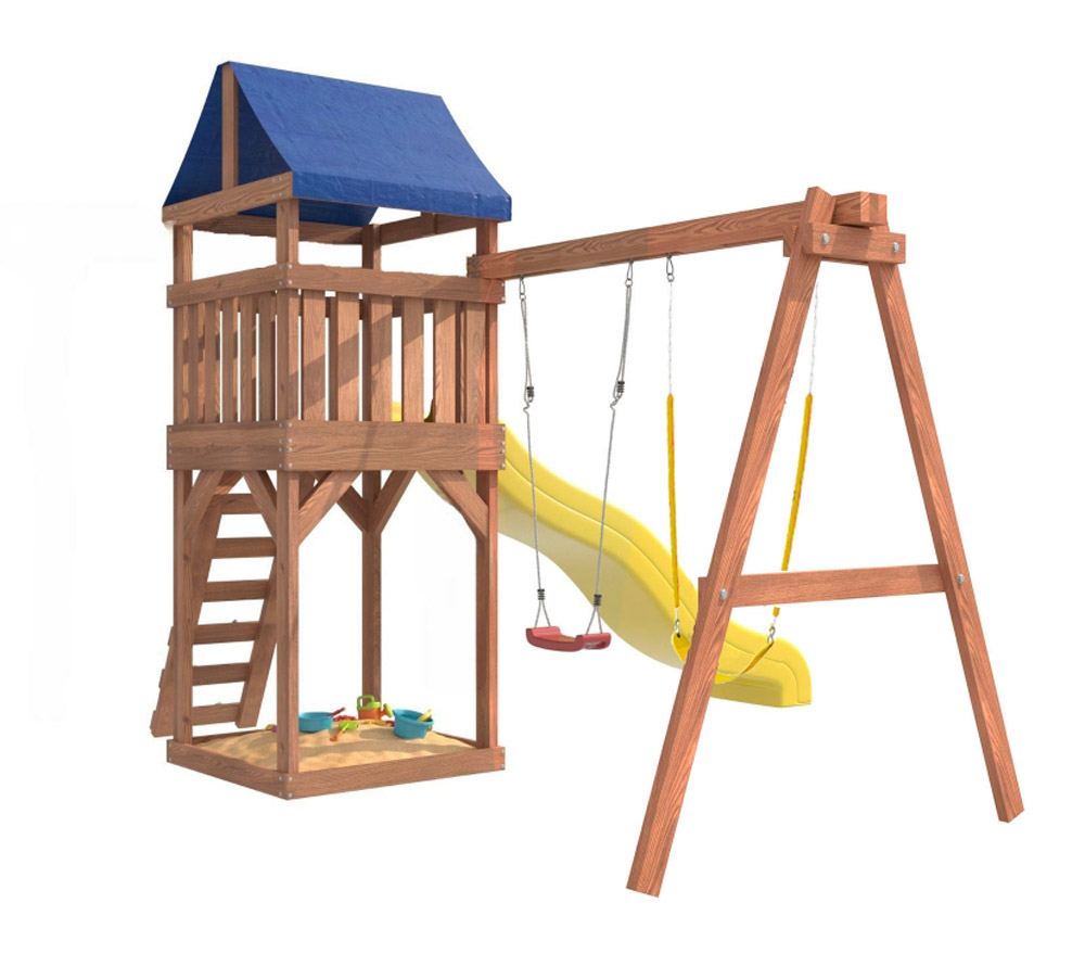 Игровой комплекс с горкой, гибкими качелями, скалодромом и песочницей OG-21