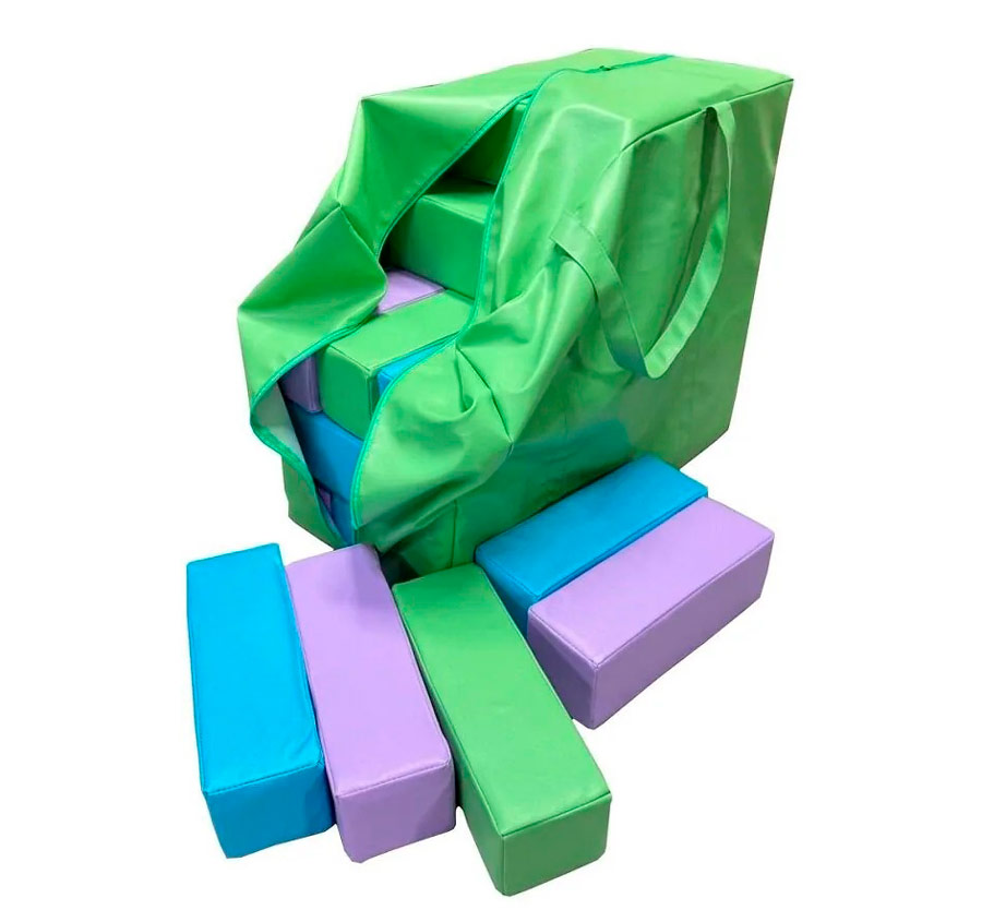 Мягкая модульная Дженга 30 брусков 30*10*10, цвет голубой/св.сиреневый/салатовый ЛА673