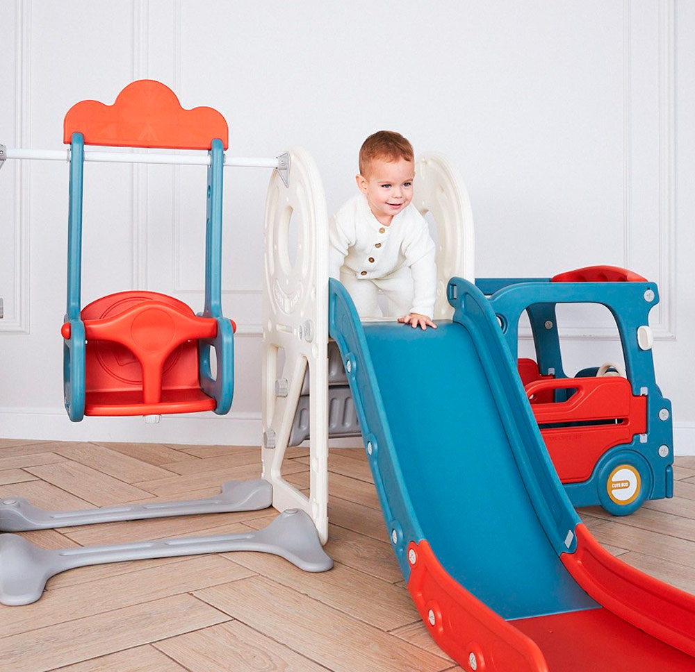 Игровой комплекс горкой и качелями UNIX Kids "Супер Автобус", цвет красный UN-07