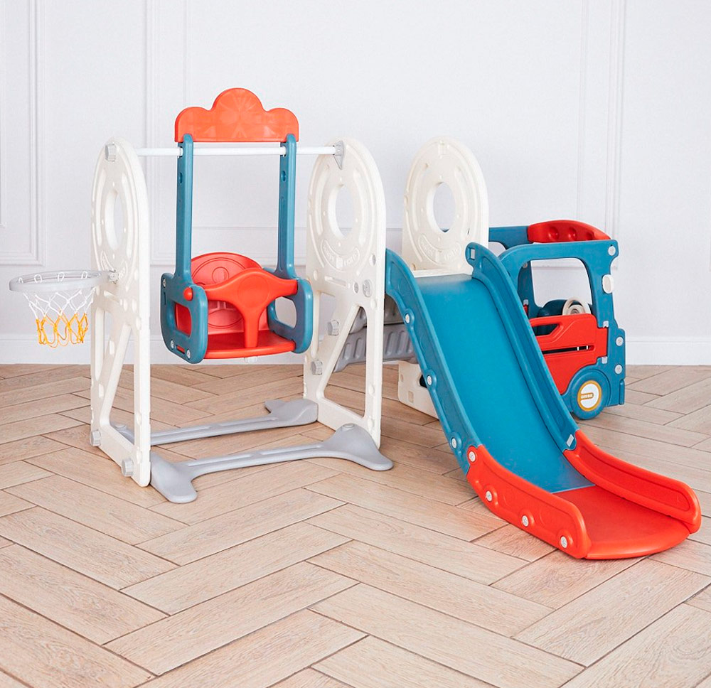 Игровой комплекс горкой и качелями UNIX Kids "Супер Автобус", цвет красный UN-07