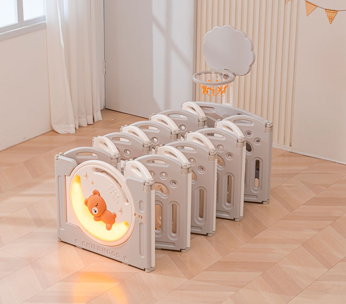 Манеж детский "Делюкс" с баскетбольным кольцом и ковриком, размер 150x180 cм, цвет серый UN-23