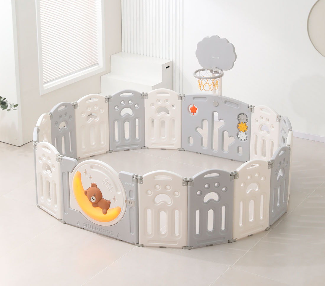 Манеж детский "Делюкс" с баскетбольным кольцом и ковриком, размер 150x180 cм, цвет серый UN-23