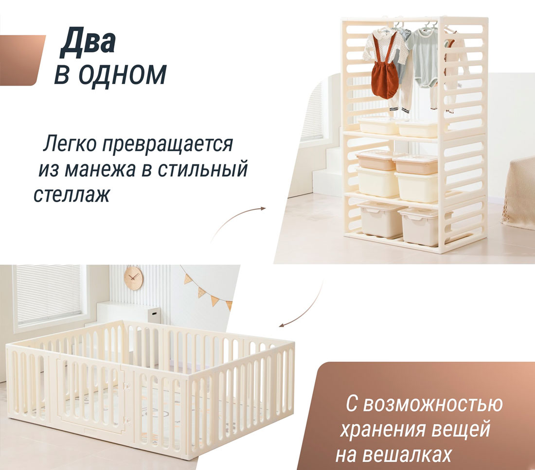 Манеж-стеллаж детский UNIX Kids 2 в 1, размер 180 х 200 см, цвет белый UN-25