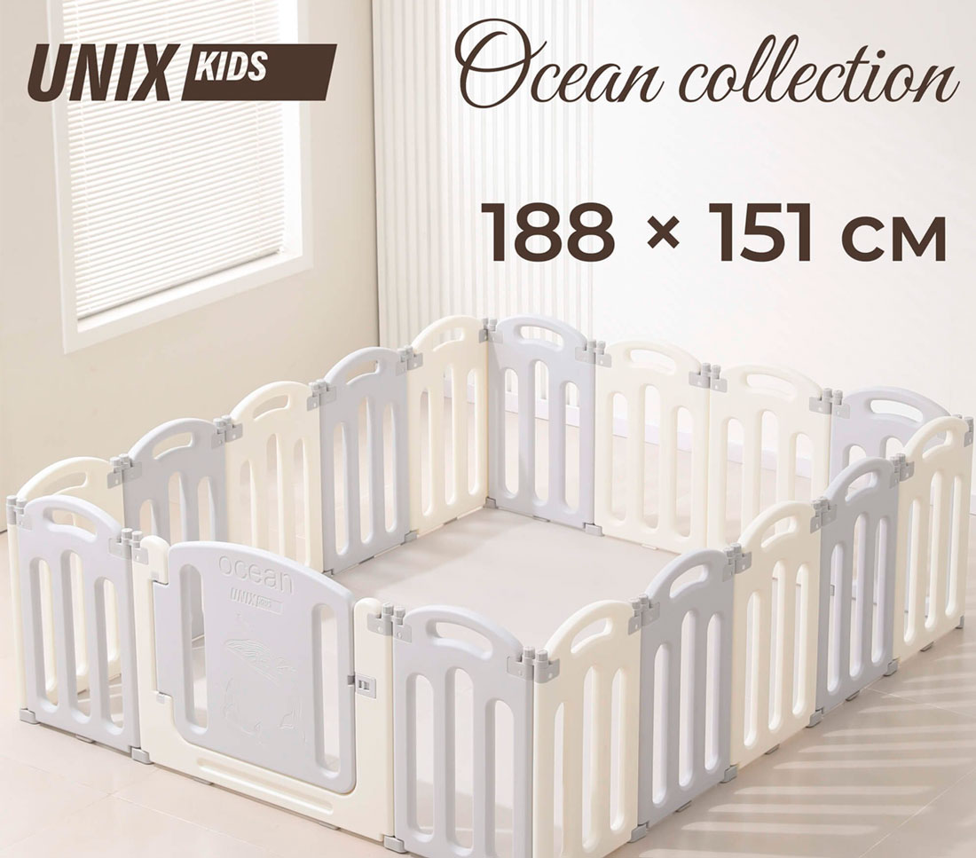 Манеж детский UNIX Kids "Океан", размер 188 x 151 см, цвет серый UN-28