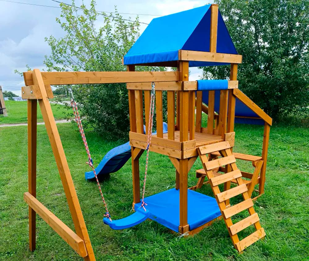 Детская площадка со столиком, песочницей, горкой и качелями, скат 2,2 м ВВ-54