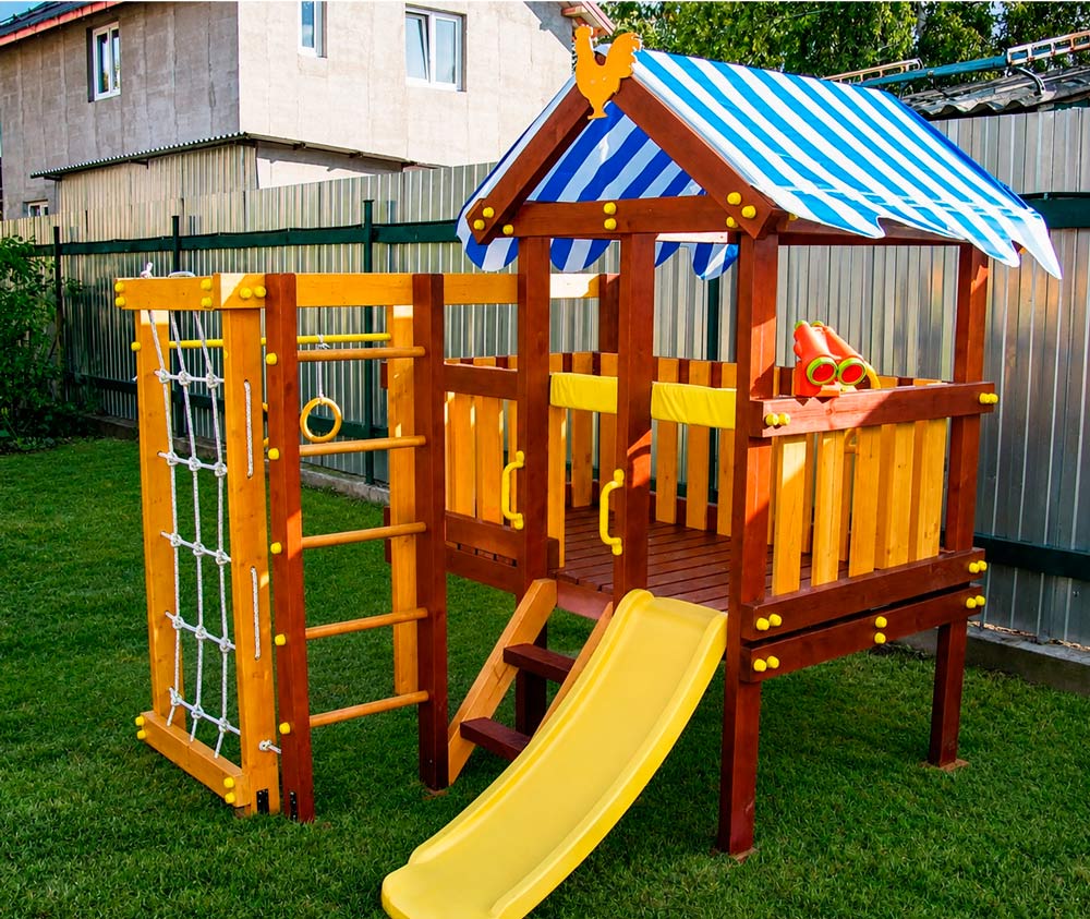 Детская игровая площадка Савушка Baby Play 1 с горкой, сеткой-лазалкой и  гимнастическими кольцами СВ-78