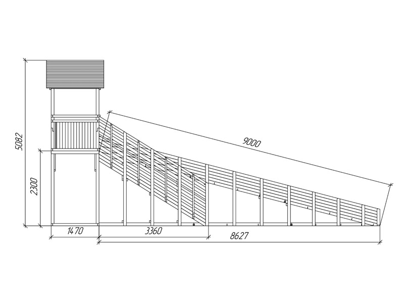 Зимняя горка деревянная Савушка Зима 8/1, скат h = 2,3 м (черный) СВ-44