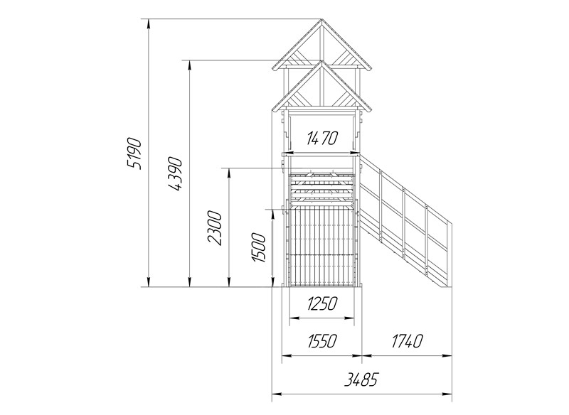 Зимняя горка деревянная Cавушка Зима Wood 7/4, скат h1 = 1,5 м, h2 = 2,3 м СВ-50