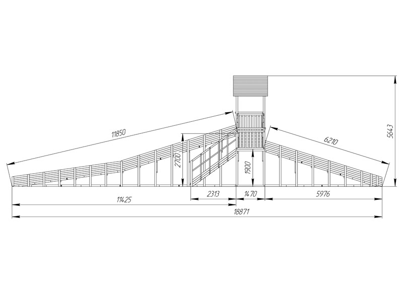 Зимняя горка деревянная Cавушка Зима Wood 9/3, скат h1 = 1,9 м, h2 = 2,7 м СВ-53