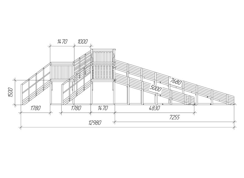 Зимняя горка деревянная Cавушка Зима 7/5 , скат h1 = 1,5 м, h2 = 2,3 м (махагон/cосна) СВ-54