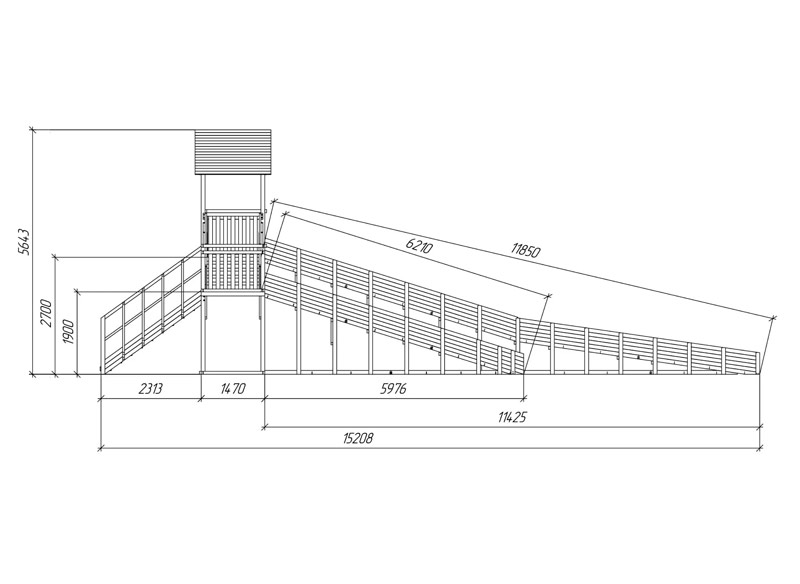 Зимняя горка деревянная Савушка Зима 9/2, скат h1 = 1,9 м, h2 = 2,7 м (серый индиго) СВ-56