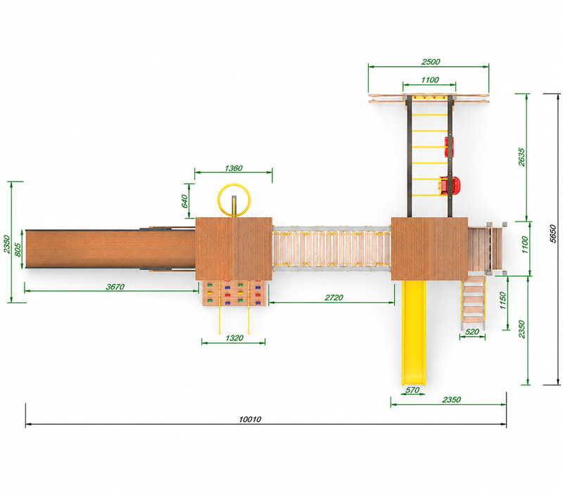 Детская площадка «Ультра А Кракен ОлСизон» скаты 3 и 4 м, двойные качели, подвесной мост, скалодром LT-53