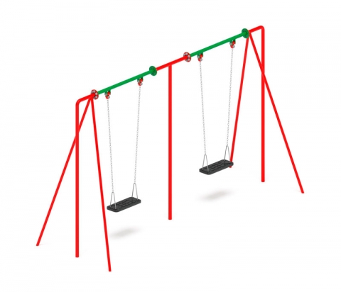 Качели для детской площадки металлические двойные без спинки, цвет красный СК37