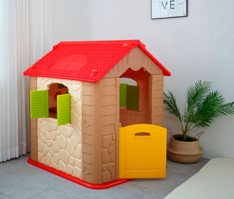 Игровой домик с панелью-бизибордом, цвет коричневый/красный АМ46