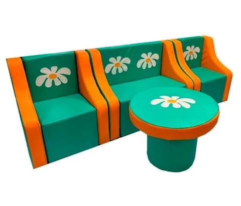 Детская игровая раскладная мебель "Ромашки", цвет зеленый/оранжевый ЛА229