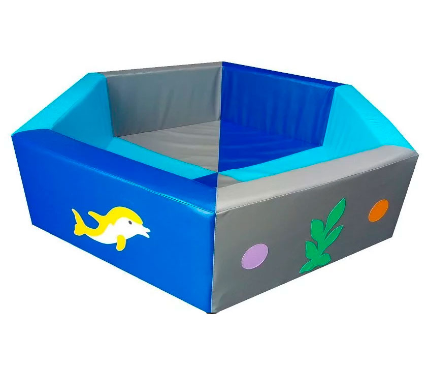 Сухой бассейн шестигранник "Дельфины" H40, D150-200 см синий/серый ЛА525