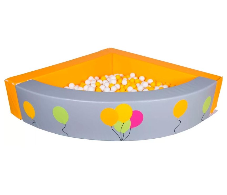 Сухой бассейн угловой "Шарики" R100xH30-R200xH40 серый/желтый ЛА519