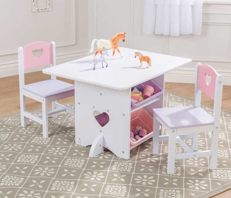 Комплект детской мебели "Сердце" столик, два стула и выдвижные ящики PR79