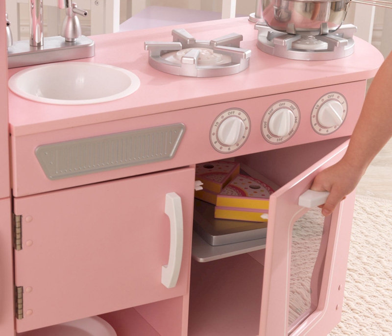 Кухня игровая из дерева "Винтаж" бело-розовая PR-109