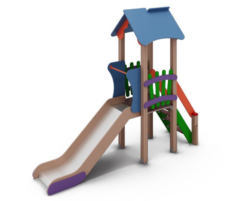 Игровая детская горка "Полянка" с домиком, высота ската 1м ДВ22