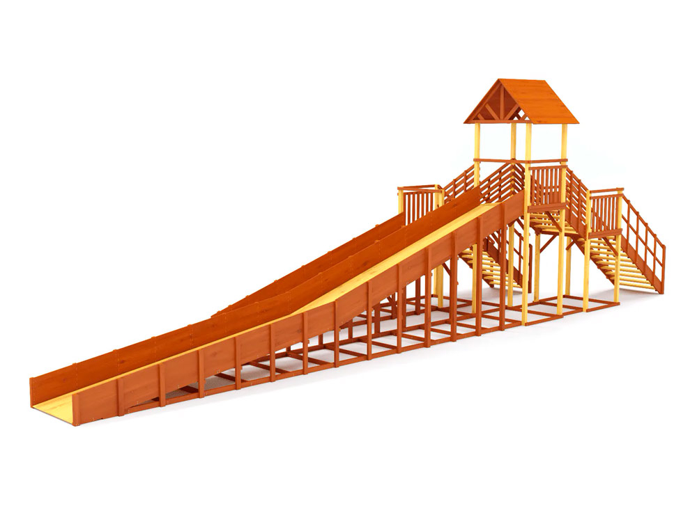 Зимняя горка деревянная Cавушка Зима 9/4, скат h1 = 1,9 м, h2 = 2,7 м СВ-47