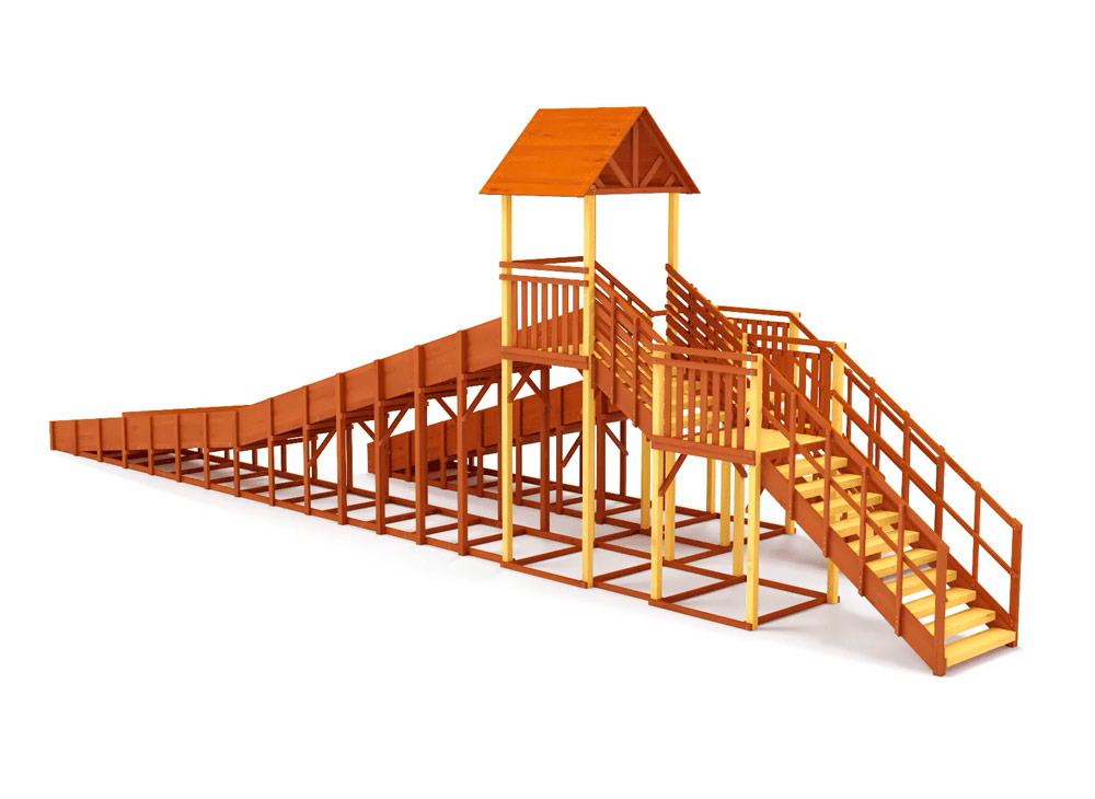 Зимняя горка деревянная Cавушка Зима 9/4, скат h1 = 1,9 м, h2 = 2,7 м СВ-47