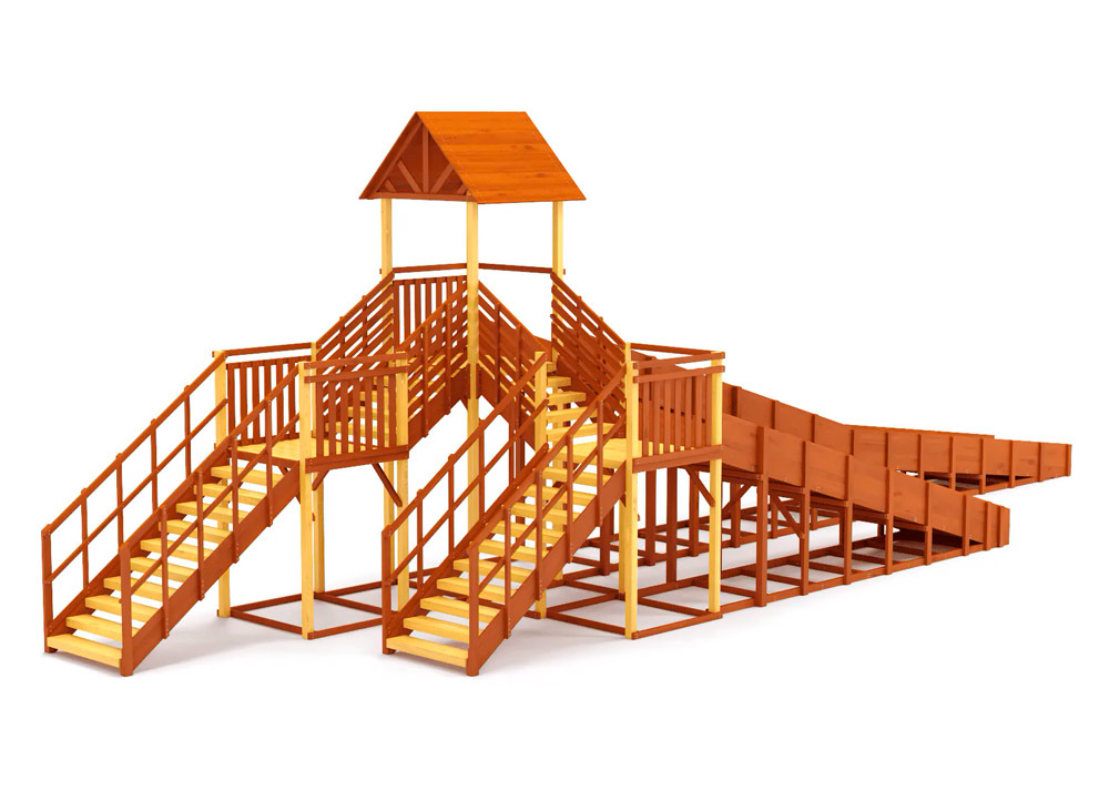 Зимняя горка деревянная Cавушка Зима 9/4, скат h1 = 1,9 м, h2 = 2,7 м СВ-47