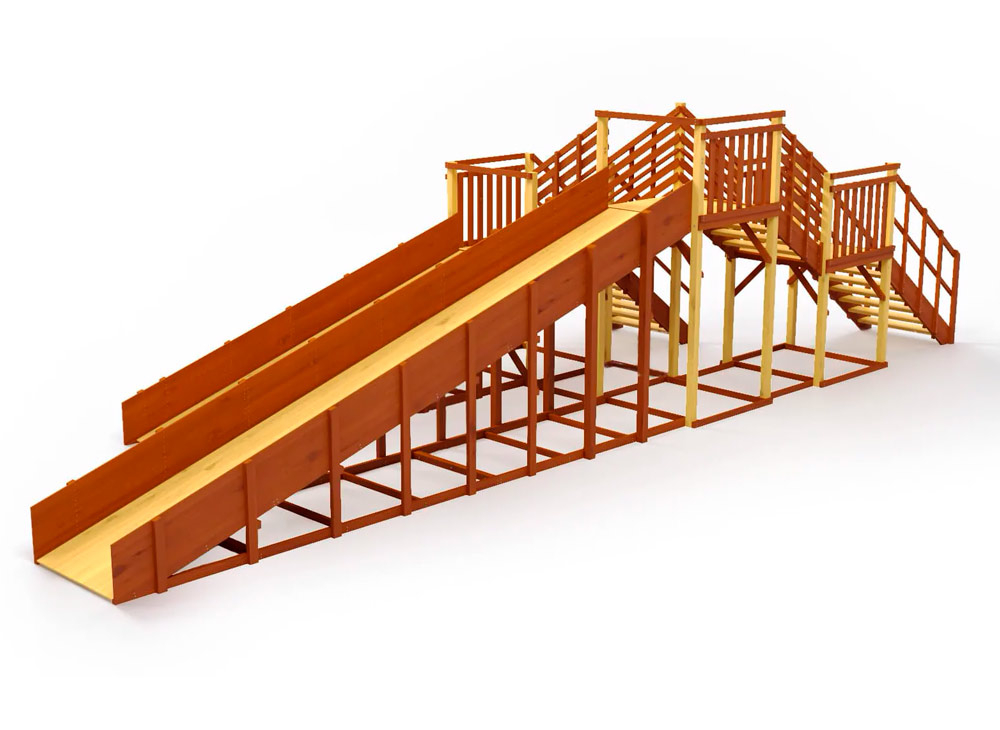 Зимняя горка деревянная Cавушка Зима 7/5 , скат h1 = 1,5 м, h2 = 2,3 м (махагон/cосна) СВ-54