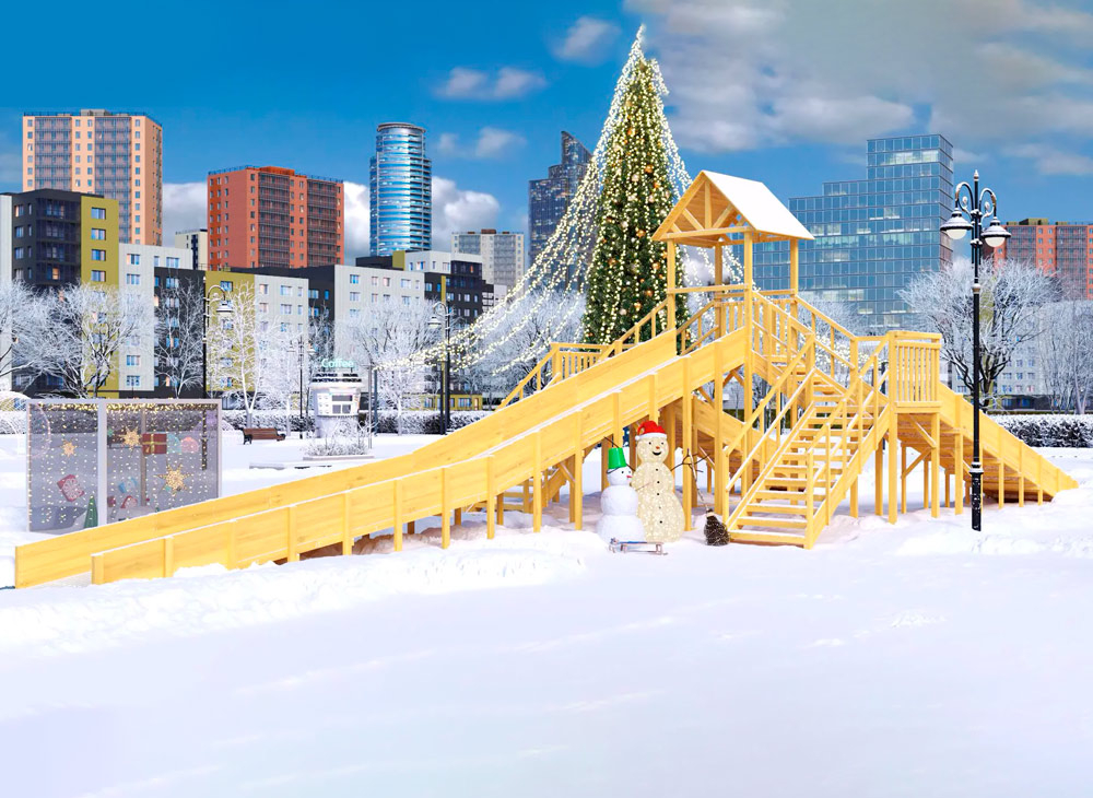 Зимняя горка деревянная Cавушка Зима Wood 11, скат h  = 2,7 м СВ-55