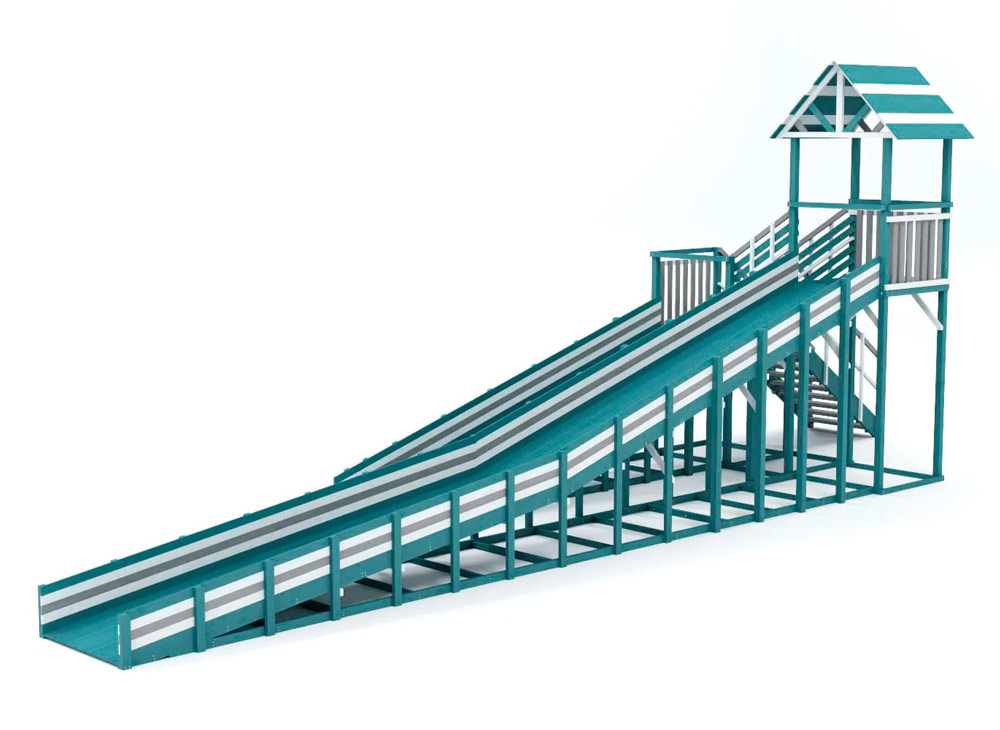 Зимняя горка деревянная Савушка Зима 9/2, скат h1 = 1,9 м, h2 = 2,7 м (серый индиго) СВ-56