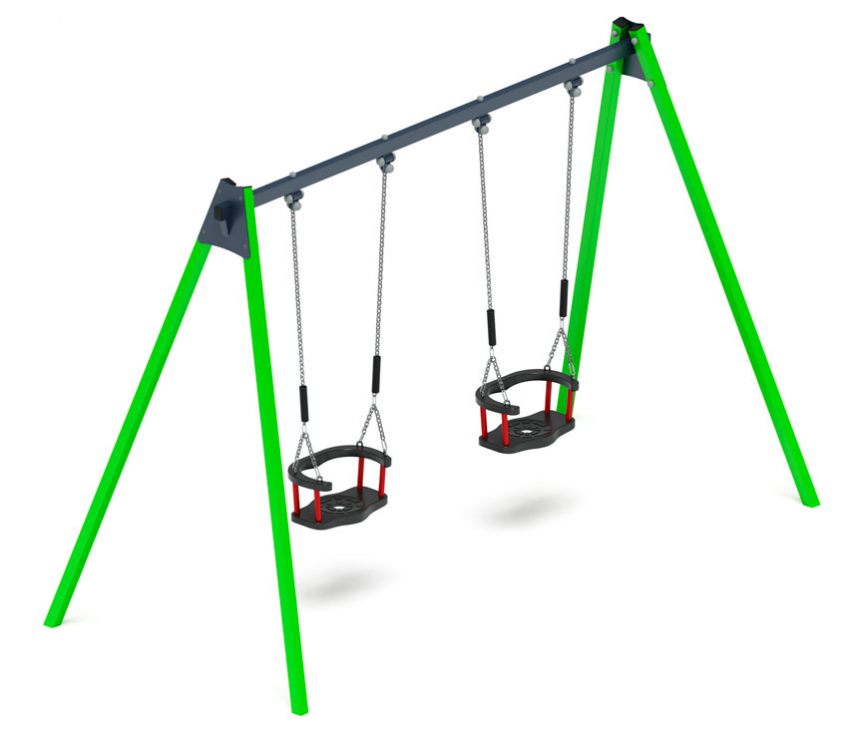 Качели для детской площадки металлические двухместные, цвет зеленый СК-234