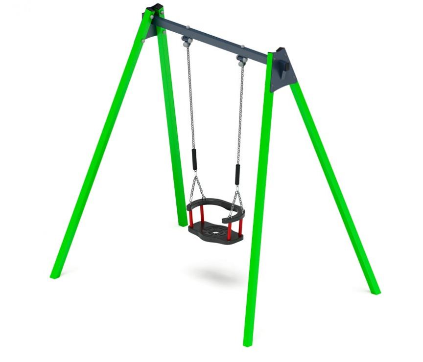 Качели для детской площадки металлические одноместные, цвет зеленый СК-232