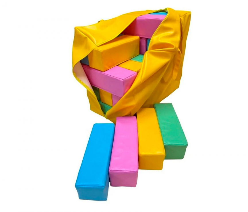 Мягкая модульная Дженга 30 брусков 30*10*10, цвет салатовый/голубой/розовый/желтый ЛА671