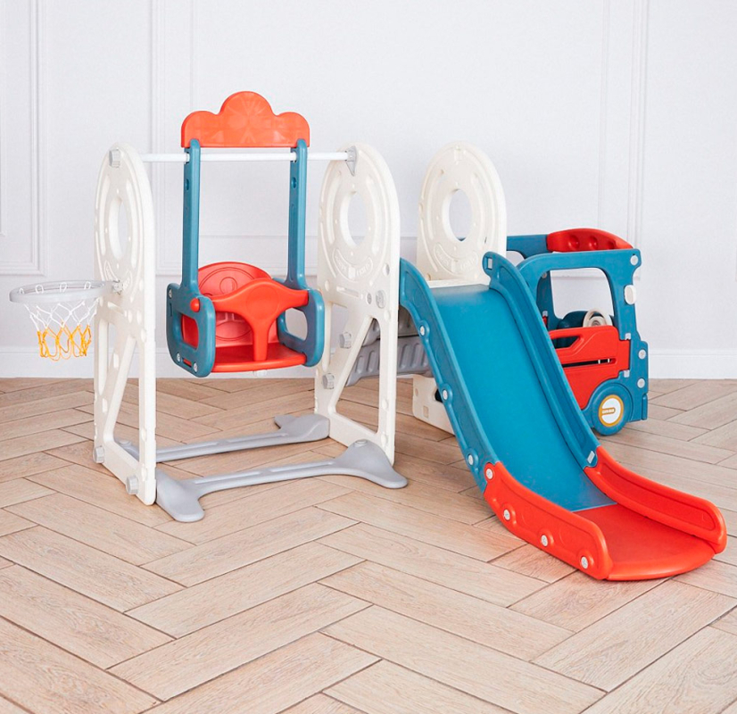 Игровой комплекс горкой и качелями UNIX Kids "Супер Автобус", цвет красный UN-07
