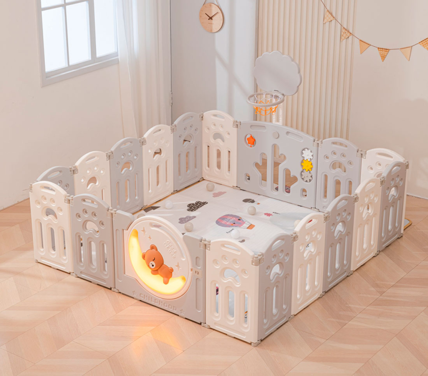 Манеж детский "Делюкс" с баскетбольным кольцом и ковриком, размер 180x200 cм, цвет серый UN-23