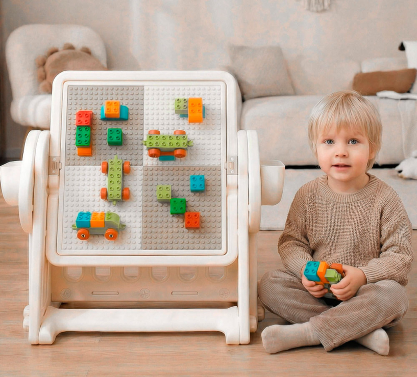 Развивающий детский стол со стульчиком 4 в 1 UNIX Kids "Лего", цвет бежевый UN-37