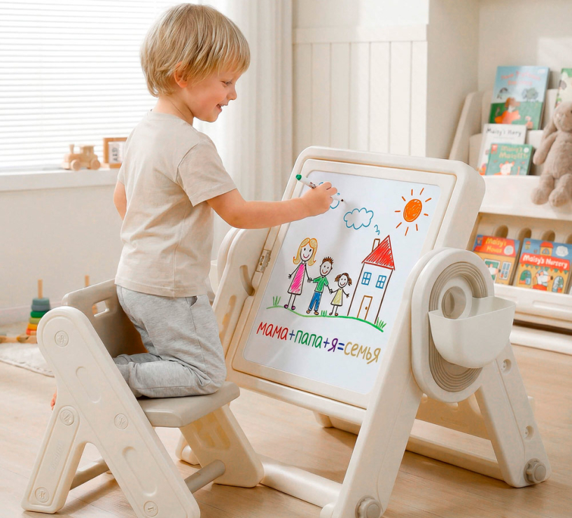 Развивающий детский стол со стульчиком 4 в 1 UNIX Kids "Лего", цвет бежевый UN-37