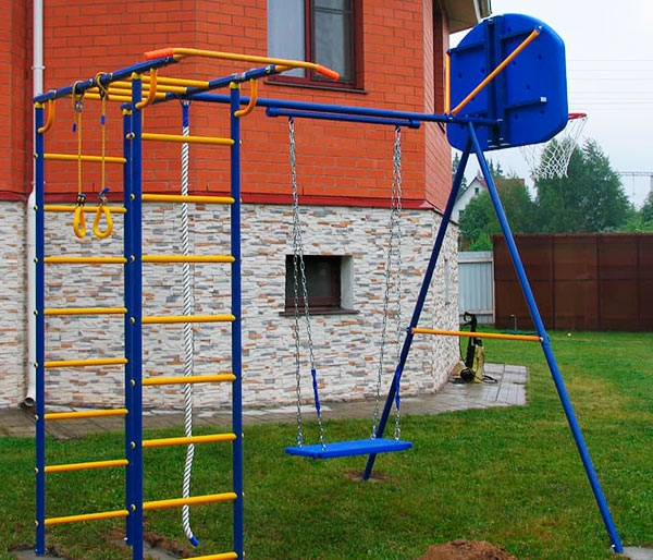 Дачный комплекс для детей "Дачник-2" П-лестница + цепные качели + баскет. кольцо 27ВК