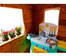 Детский деревянный домик c кухней и цветочницами OG-02