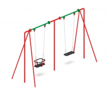 Качели для детской площадки металлические двойные без спинки и люлька, цвет красный СК38