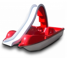 Катамаран педальный четырехместный с горкой "Дельфин", цвет красный СП10