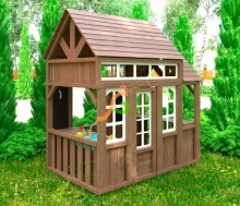 Деревянный игровой домик с кухней "Коттедж" 1,1х1,7х1,9 м Д39