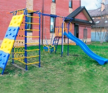 Детский спортивный комплекс для дачи "Дачник-19" П-лестница +скалодром + цепные качели-люлька + горка-волна 3м с площадкой 29ВК