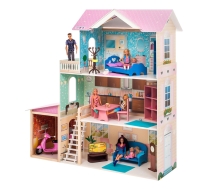 Деревянный кукольный домик "Розали Гранд", с мебелью 11 предметов в наборе и с гаражом, для кукол 30 см PR-112