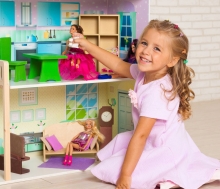 Деревянный кукольный домик "Жозефина Гранд", с мебелью 11 предметов в наборе и с гаражом, для кукол 30 см 