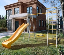 Детский спортивный комплекс для дачи "Богатырь MAX" + качели-гнездо, цвет серый/желтый  РА111