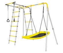 Детский спортивный комплекс для дачи "Лесная поляна" + качели-лодка, цвет желтый/серый  РА104
